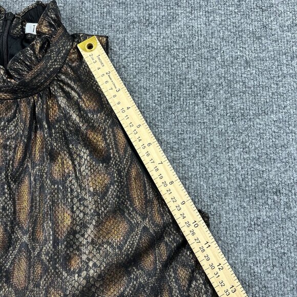 TCEC Metallic Snakeskin Print Tiered Swing Dress Sleeveless Mock Neck L - Picture 3 of 7